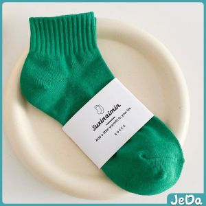 JeDa ถุงเท้า  ข้อสั้น แฟชั่น วัสดุผ้าฝ้ายแท้ ระบายอากาศ สีพื้น cotton socks