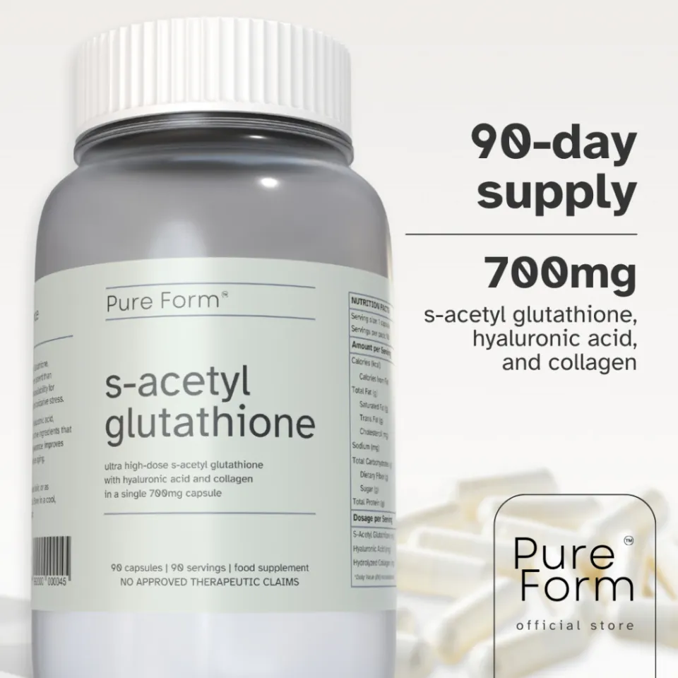 Pure Form S-Acetyl Glutathione | 90 Capsules | 700mg of Gluta + Hyaluronic  Acid + Collagen