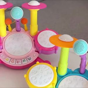 Jazz Drum Toy Plastic Musical Instrument Electronic Organ Drum Set Music Kids Toys with Microphone Light Childrens Day Gifts