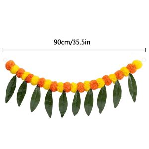 NOBLELYN Artificial Flowers Marigold Garland​​ Pooja Diwali Fiesta Events Decor Pooja Marigold Flowers​​ ​​Cultural Wedding Backdrop​​ Reusable Marigold Flower Garlands for Halloween Day of The Dead