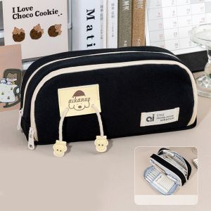 BAGUO Sức chứa lớn Túi vải văn phòng phẩm Thẩm mỹ Phong cách Hàn Quốc Túi bút chì nhiều lớp Hoạt hình Đựng đồ để bàn Túi bút chì cho cún con Văn phòng phẩm