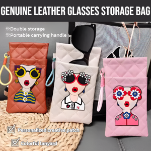 New Personality Double-Layer Automatic Closing Genuine Leather Glasses Storage Bag Portable Eyeglasses Case Fancy Simple Protective Cover
