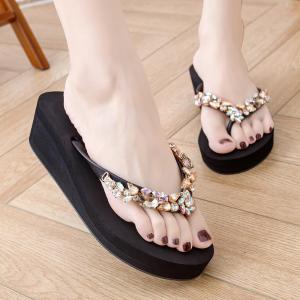 Sandal Jepit INGVIVI Wedges160-22 Sandal Ingvv Swarovsky Wedge Permata Spons Spon Flip 5cm