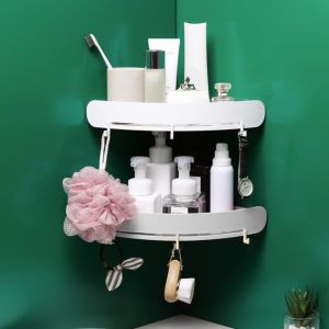 Free Punch Bathroom Storage Rack Bathroom Corner Rack Organizer with Towel Rack and Hooks