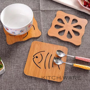 KITCH WARE Bamboo Insulation Table Mat Cartoon Placemat Plate Dish Pot Bowl Mat Coaster 9cm x 9xm small