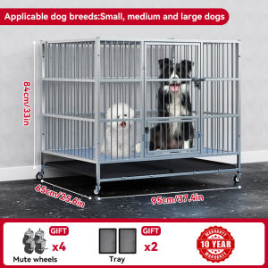 Stainless Steel Dog Crate Large - 100KG Capacity Skylight Door Wheels Pet Kennel Gift Dog Bowl Sturdy for Big Dogs