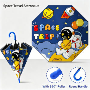 Kids Automatic Cartoon Umbrella Lightweight Kapibara Astronaut Fiberglass Pongee Rain Gear