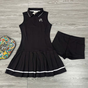 Váy Thể Thao Liền Thân Xếp Ly Malbon Sát Nách Vải Thun Lạnh Cao Cấp Logo Thêu Tặng Kèm Quần Bảo Hộ Chơi Pickleball Golf Cầu lông Tennis