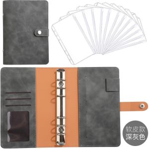 [SG Stock] A6 Leather Budget Binder 6-Ring Money Planner with Cash Envelopes Waterproof Sleeve Pockets SG Local Seller Quick Shipping