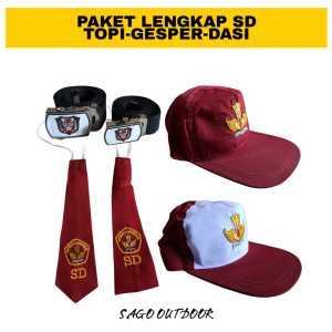 Paket atribut anak SD (Topi + Gesper + Dasi) bordir