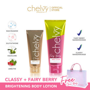 CHELVY Duo Bundle Brightening Body Lotion Classy dan Fairy Berry Free Chic Bag
