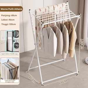 Jemuran Baju Lipat Rak Pengering Pakaian Portable Rak Baju Mobile Jemuran Handuk