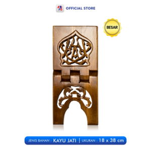 Rekal Kayu Al Quran Ukiran Arab Iqro Jumbo Besar / Mahkota Jati - MJ