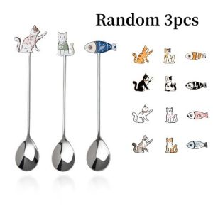 Phim hoạt hình muỗng mèo nhỏ Bộ đồ ăn dụng cụ nhà bếp 304 sáng tạo thép không gỉ mèo muỗng cà phê kem tráng miệng thức ăn nhẹ muỗng