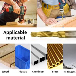 M3 M4 M5 M6 M8 M10 6pcs Screw Tap Drill Bits HSS 4341 Blue Coated 1/4 inch Hex Shank Screw Cutting Tapping Deburring in 1 Step Thread Sprial drill Metric Taper Tapping High Speed Steel