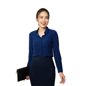Áo Sơ Mi Nữ Đẹp) Mc Fashion Kiểu Dáng Công Sở Chấm Bi Cổ Đức Dài Tay 2 Màu ( Trắng Xanh Đen A0284 Tím Than)