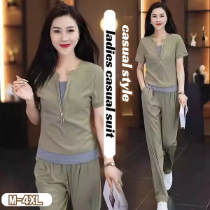 Summer Casual Sports Suit Short Sleeve Straight Pants Sports Suit