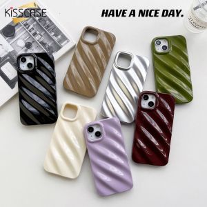 KISSCASE Glossy Inclined Water Corrugated Soft Case For iPhone 14 Pro Max 14 Plus 13 12 11 Camera Protection Solid Color Glossy TPU Shockproof Cover
