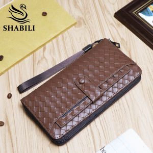 SHABILI Fashion Weave Wallet For Men Zipper Long Clutch High Quality Credit Card Holder Handbag