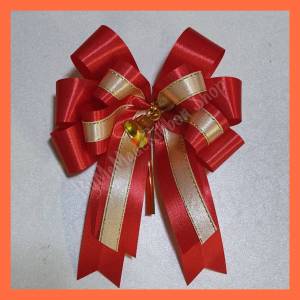 โบว์ติดกล่องของขวัญ โบว์ติดกระเช้าของขวัญขนาดเล็ก โบว์ติดของรับไหว้  โบว์ผ้าต่วน-ซาติน โบว์สำเร็จรูป ขนาด 10*13ซม.(ราคา 1 และ 5 ชิ้น)