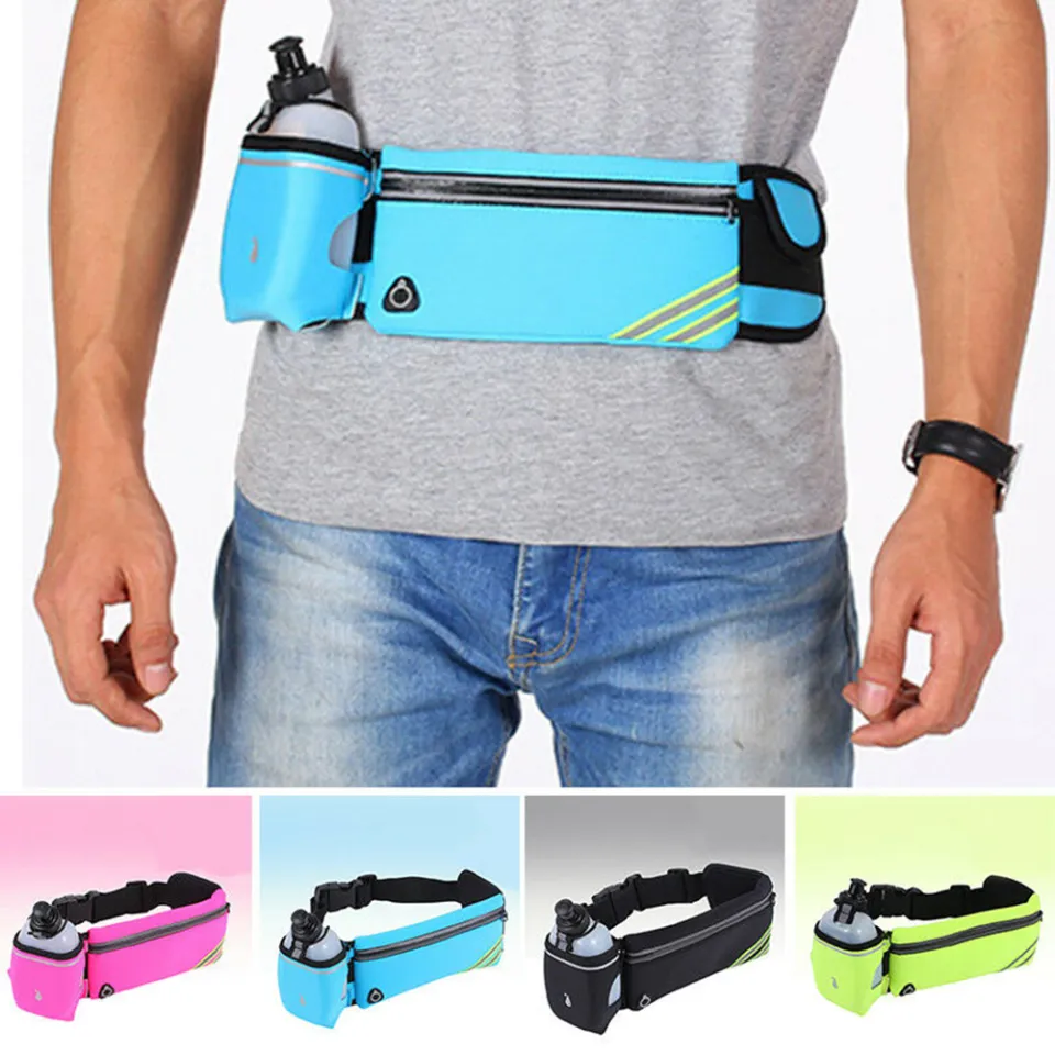 [JYA store] Waterproof Running Belt Bag With Water Bottle Holder  Bum Cycling Bag Waist Bag jogging Belt Bag for Men Women