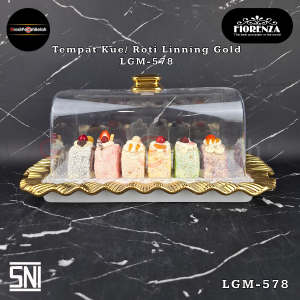 Tempat Roti Kue Saji Dengan Penutup Motif Linning Gold Fiorenza LGM-578