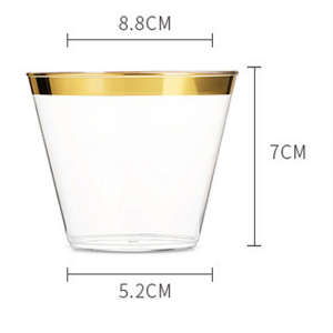 50pcs Disposable Cup 9OZ Gold Rimmed Plastic Cup For Wedding Birthday Party Tableware