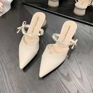 [BrandedBaby] 35-40 Sepatu Mule Wanita Flat Shoes Dewasa Dengan Pearl Terbaru 2023 Pesta Slip Resistant elegan