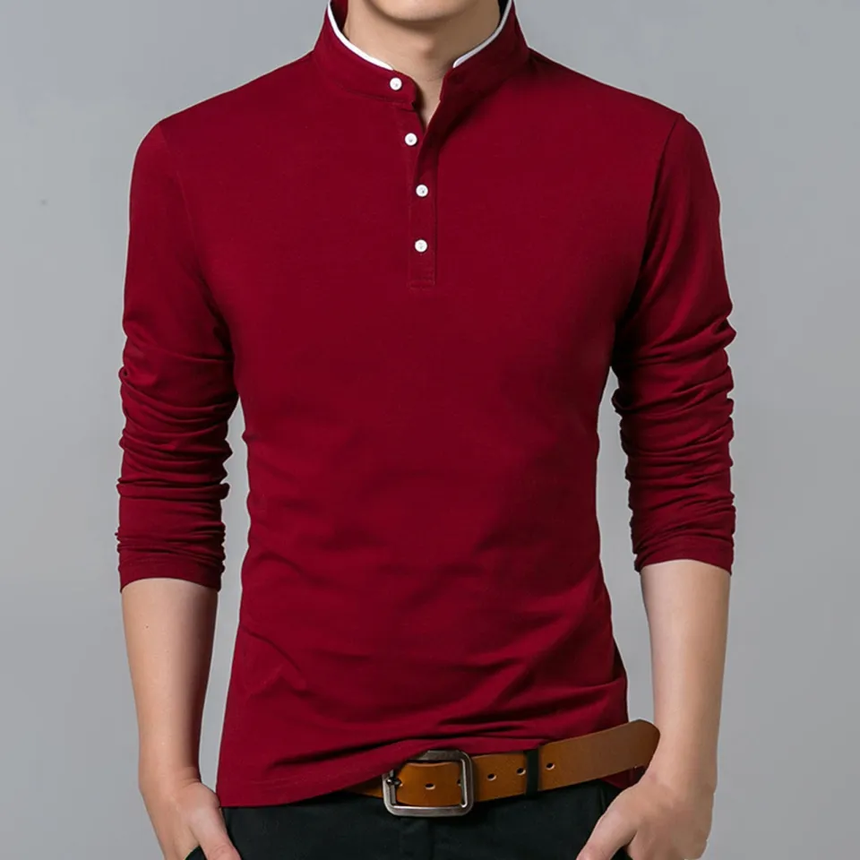 Men's T Shirt Autumn Casual Elegant Male Work Shirts Solid Color