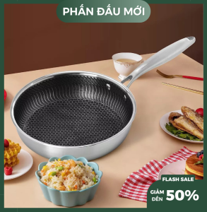 Chảo Chống Dính Vân Tổ Ong Đế Bằng Size 30cm Dùng Được Cho Tất Cả Mọi Loại Bếp - Chảo Chống Dính Sâu Lòng Siêu Chống Dính 5 Lớp Cao Cấp Dễ Vệ Sinh