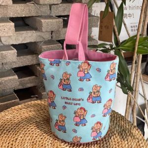 BELLERY Large Capacity Retro Bear Bucket Bag Dog Puppy Mummy Bag Casual Tote Bag Canvas Handbag Shopping Bags