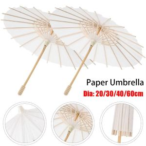 INVADER 1Pcs Dia 20/30/40/60cm Paper Umbrella Traditional White Long-handle Painting Supplies DIY Handmade Photography Prop for Baby Shower Anniversary Wedding Birthday