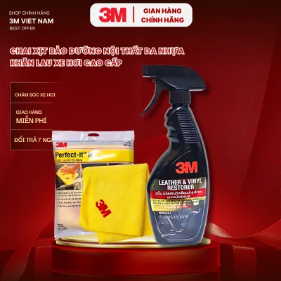 Smart combo Chai xịt chăm sóc và bảo vệ nội thất ô tô 3M 39040LT + Khăn lau xe hơi chuyên dụng 50400