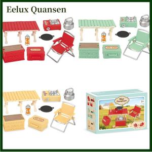 Eelux Simulation Mini Picnic Camping Set Dollhouse Outdoor Scene Decor Folding Tables Chair Stool Cassette Stoves Kid Pretend Play Toy