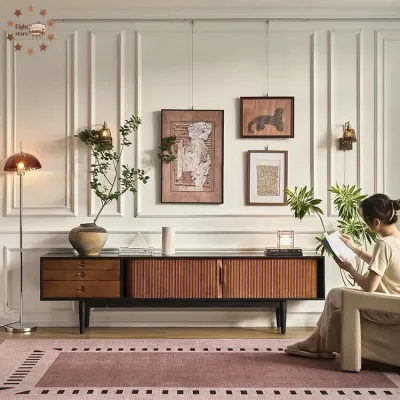 Solid wood TV cabinet living room black r home storage cabinet small apartment Nordic minimalist TV