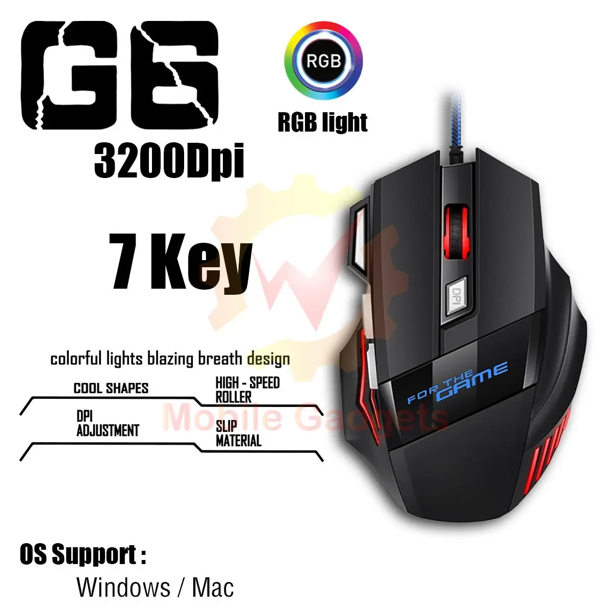 Wired G6 Gaming Mouse 3200Dpi Optical Mouse