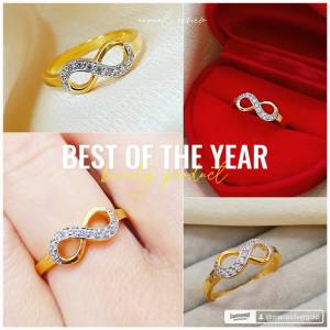 แหวน 0408 ลายอินฟีนิตี้ "รุ่นเคลือบทองหนาพิเศษ" หนัก 1 สลึง Infinity เพชรครึ่ง ทองไมครอน ทองสวย