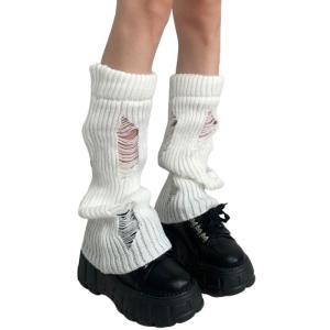 Holes Leg Warmers for Women Girls Lolitas Leg Warmer Knitted Long Socks Gothic Harajuku Leg Cover Middle Tube Stockings