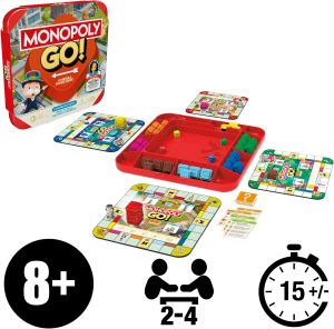 Authentic Monopoly GO! Board Game Mobile-Inspired Ages 8+ 2-4 Players 15 Min for Kids & Adults