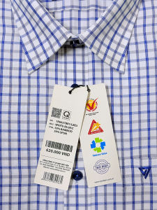 ÁO SƠ MI VIETTIEN SALE Tay Dài Màu Trắng - Xanh Dương Họa Tiết Caro Form Regular Lai Bầu Cao Cấp