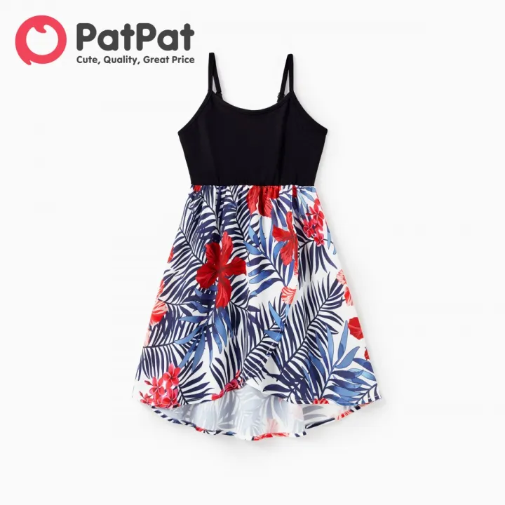 PatPat%20Family%20Matching%20Black%20Cotton%20Tee%20Beach%20Short-sleeve%20Shirt%20and%20Flora%20Print%20Splicing%20Halter%20Strap%20Midi%20Dress%20Sets%20-%20Image%209