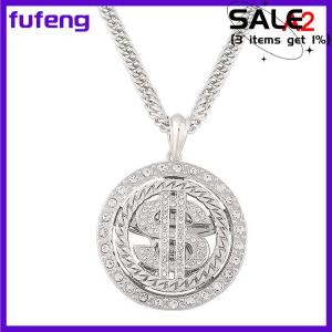fufeng Big Rotatable US Dollar Money Sign Pendant Necklace Men Rapper Hip Hop