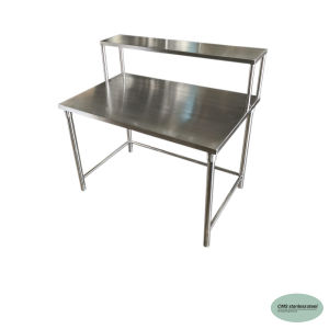 CMS โต๊ะ โต๊ะสแตนเลส ความหนา1มม. ขนาด70*110 ซม. สูง75ซม.มีชั้นลอยวางของ คานล่างอยู่ด้านข้าง