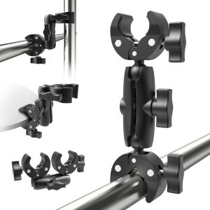 Umbrella Double Mount Clamp Bracket Monitor Socket Arm for Desk Photo Studio Light Stand Photography Reflector Photo Boom Stand Cross Bars Umbrella Pole Stick Shoot Accessories Tools