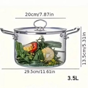 LUMINOU Thép không gỉ Nồi thủy tinh Chịu nhiệt Tay cầm kép Nồi nấu trong suốt Dày 2.5/3.5/45L Bát ngũ cốc salad Dụng cụ nấu ăn nhà bếp