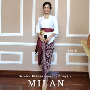 Setelan Kebaya Lonceng Polos Airflow Kringkel Milan dan Bawahan Kamen Batik Songket Stretch Selendang Modern Bali