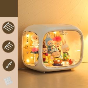 MLADEN Toy Display Storage Box with Light Doll Transparent Dustproof Organizer Case Kotak storan lutsinar