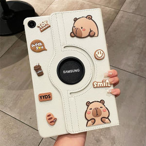 CrashStar Capybara 360° Rotating Stand Flip Leather Tablet Cover For Samsung Galaxy Tab A 2019 A7 A8 A9 A11 A9+ A11+ Tab S6 S7 S8 S9 FE + S10 Lite 8.0 8.7 10.1 10.5 10.9 11 12.4 inch Cute Cartoon Tab Case Pad Casing Shell