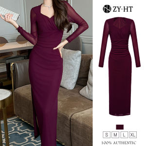 ZYHT EraVogue Đầm Váy nữ váy tím váy dài tay váy cổ vuông váy công sở váy lưới váy xã hội cao cấp váy sự kiện váy cưới váy kiểu Pháp 9704