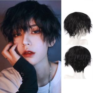 CHAOSON สีน้ำตาลสีน้ำตาลเข้ม ล่องหนแบบล่องหน แฟชั่นสำหรับผู้หญิง อุปกรณ์เสริมผม ผมปลอมปลอม สีดำสีดำ คอสเพลย์ฮาโลวีน เด็กชายและชาย ไฟเบอร์ทนความร้อน ผมสังเคราะห์ วิกผมหยิกสั้น วิกผมหยักชาย วิกผมคอสเพลย์ย้อนยุค